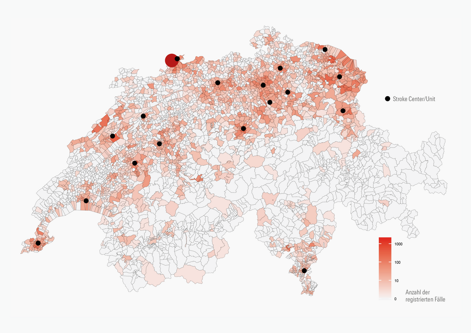 map of Switzerland showing numbers of registered cases